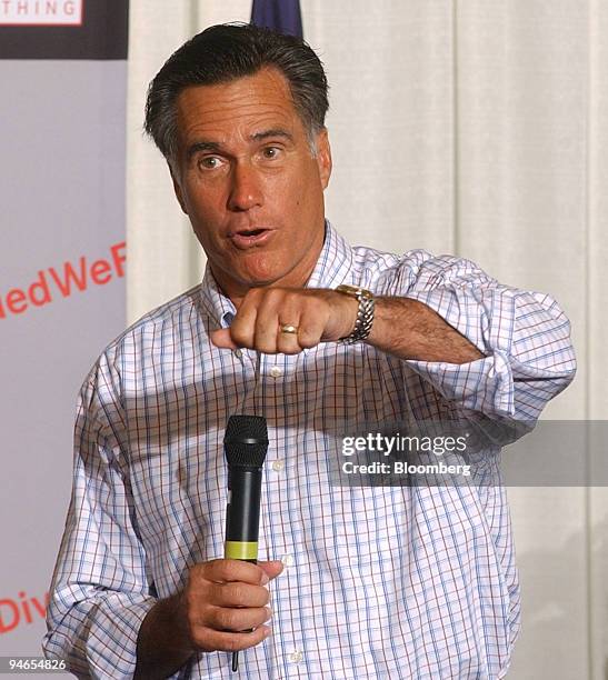 Republican presidential candidate Mitt Romney speaks at an AARP sponsored forum on Health Care and Financial Security at the Iowa State Fair in Des...