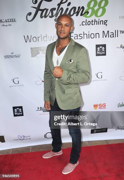 Steve Orosco arrives for the Global Launch Of Fashion88 held at Pol' Atteu Haute Couture on April 14, 2018 in Beverly Hills, California.