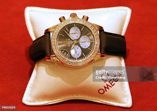 The De Ville Co-Axial ladies? Chronograph watch with a chocolate color bracelet presented to Actress Nicole Kidman by Swatch Group Chairman Nicolas...