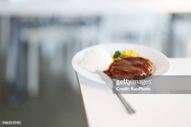 pork cutlet on table in cafe - yōshoku stock pictures, royalty-free photos & images