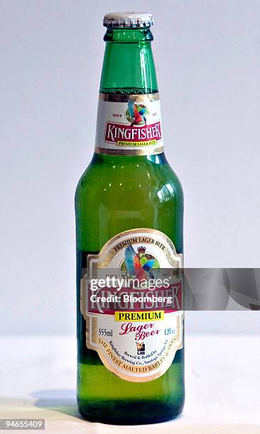 Bottle of Kingfisher Beer is arranged for a photo at Sapphire, an Indian restaurant located near Lincoln Center at 1845 Broadway in New York,...