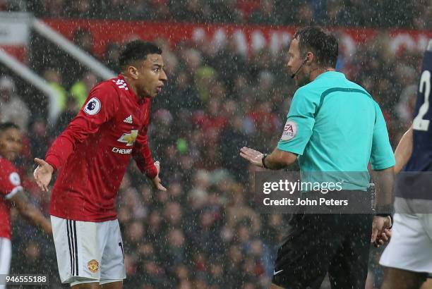 Jesse Lingard of Manchester United appeals for a corner during the Premier League match between Manchester United and West Bromwich Albion at Old...
