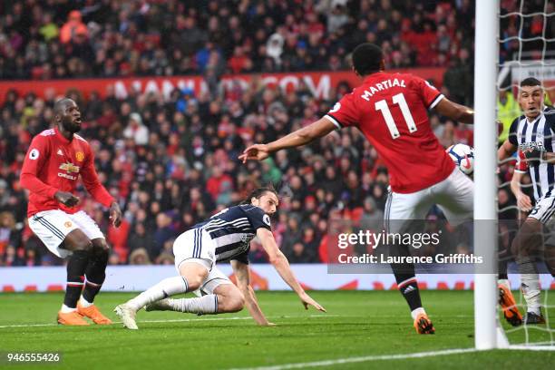 Jay Rodriguez of West Bromwich Albion scores his sides first goal during the Premier League match between Manchester United and West Bromwich Albion...