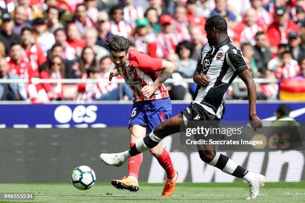 Sime Vrsaljko of Atletico Madrid, Aly Abeid of Levante during the La Liga Santander match between Atletico Madrid v Levante at the Estadio Wanda...