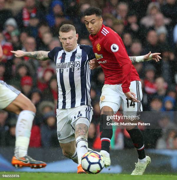 Jesse Lingard of Manchester United in action with James McClean of West Bromwich Albion during the Premier League match between Manchester United and...