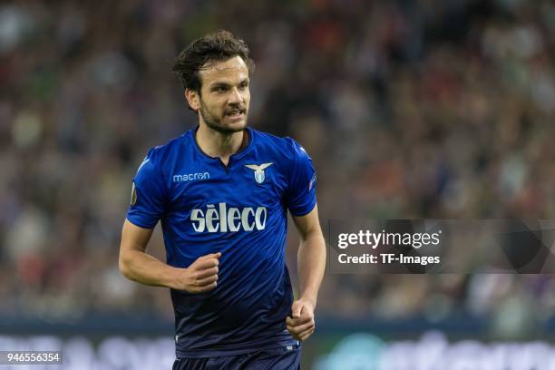 Marco Parolo of Lazio Roma looks on during the UEFA Europa League quarter final leg two match between RB Salzburg and Lazio Roma at Red Bull Arena on...