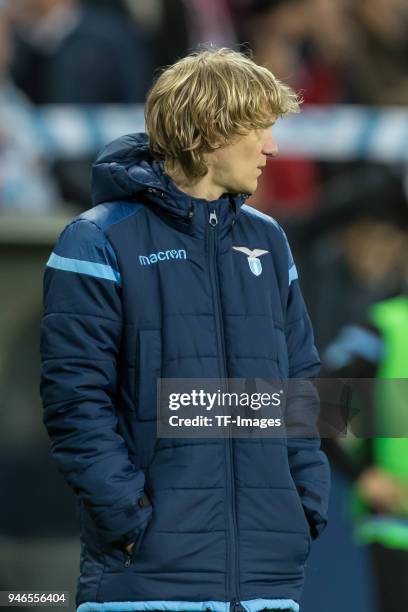 Dusan Basta of Lazio Roma looks dejected after the UEFA Europa League quarter final leg two match between RB Salzburg and Lazio Roma at Red Bull...