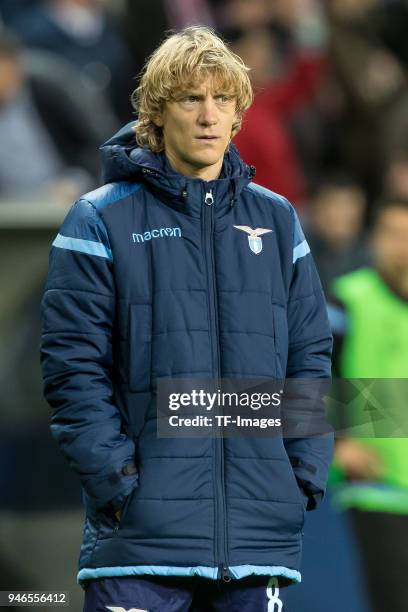 Dusan Basta of Lazio Roma looks dejected after the UEFA Europa League quarter final leg two match between RB Salzburg and Lazio Roma at Red Bull...