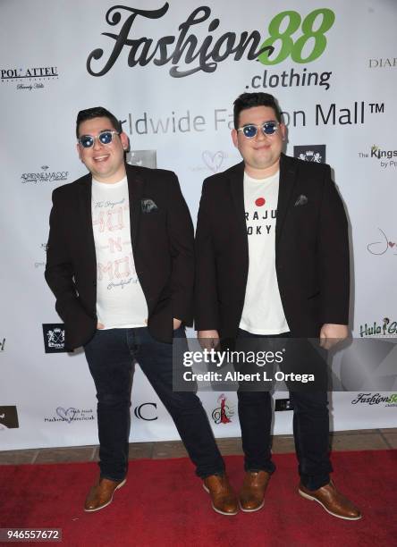 Potash Twins arrives for the Global Launch Of Fashion88 held at Pol' Atteu Haute Couture on April 14, 2018 in Beverly Hills, California.