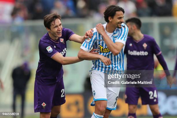 Federico Chiesa of ACF Fiorentina and Felipe of Spal during the serie A match between ACF Fiorentina and Spal at Stadio Artemio Franchi on April 15,...