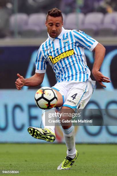 Thiago Cionek of Spal in action during the serie A match between ACF Fiorentina and Spal at Stadio Artemio Franchi on April 15, 2018 in Florence,...