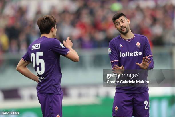Federico Chiesa of ACF Fiorentina and Marco Benassi of ACF Fiorentina reacts during the serie A match between ACF Fiorentina and Spal at Stadio...