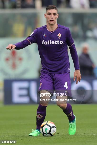 Nikola Milenkovic of ACF Fiorentina in action during the serie A match between ACF Fiorentina and Spal at Stadio Artemio Franchi on April 15, 2018 in...
