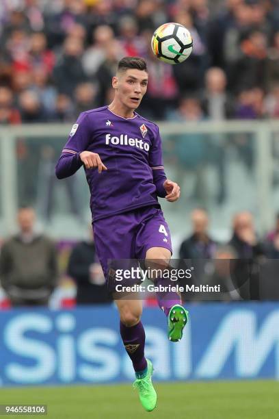 Nikola Milenkovic of ACF Fiorentina in action during the serie A match between ACF Fiorentina and Spal at Stadio Artemio Franchi on April 15, 2018 in...