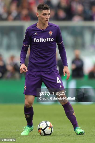 Nikola Milenkovic of ACF Fiorentina in action during the serie A match between ACF Fiorentina and Spal at Stadio Artemio Franchi on April 15, 2018 in...