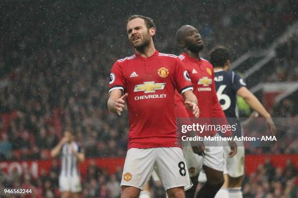 Frustrated Juan Mata of Manchester United during the Premier League match between Manchester United and West Bromwich Albion at Old Trafford on April...