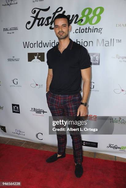 Jones Zahdi arrives for the Global Launch Of Fashion88 held at Pol' Atteu Haute Couture on April 14, 2018 in Beverly Hills, California.