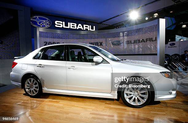 The 2008 Subaru Impreza WRX sits on display following its debut during the New York International Auto Show in New York, Thursday, April 5, 2007.