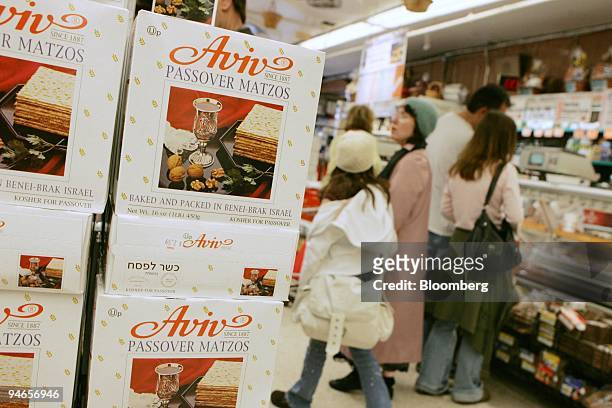 Passover Matzos are displayed at Zabar's food store in New York, on Tuesday, April 3, 2007. Warmer weather spurred a 4.9 percent rise in U.S. Retail...