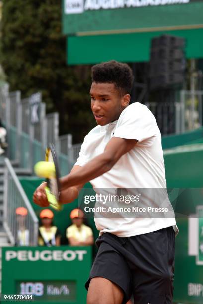 Felix Auger Aliassime of Canada during the Masters 1000 Monte Carlo, first round Day 1, at Monte Carlo on April 15, 2018 in Monaco, Monaco.