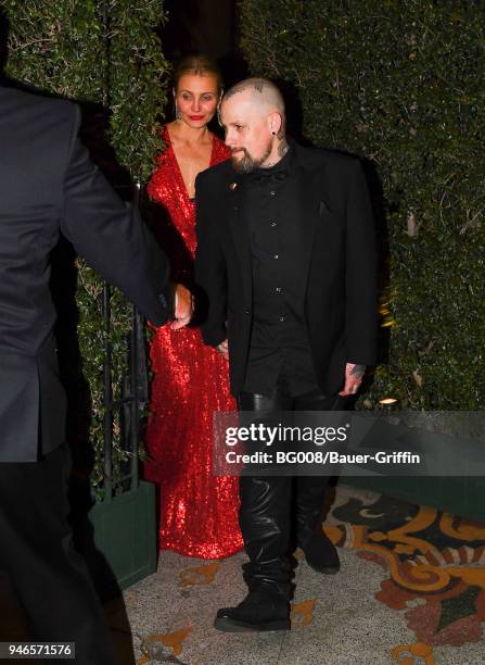 Cameron Diaz and Benji Madden are seen on April 14, 2018 in Los Angeles, California.