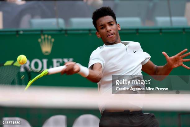 Felix Auger Aliassime of Canada during the Masters 1000 Monte Carlo, first round Day 1, at Monte Carlo on April 15, 2018 in Monaco, Monaco.
