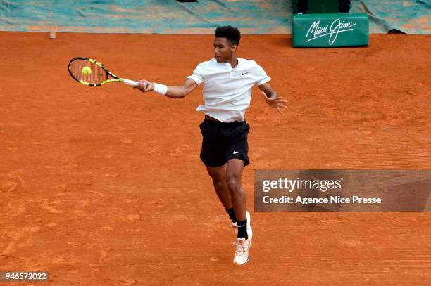 Felix Auger Aliassime of Canada during the Masters 1000 Monte Carlo, first round Day 1, at Monte Carlo on April 15, 2018 in Monaco, Monaco.