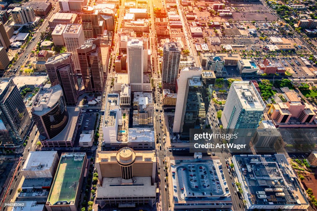 Luchtfoto van de binnenstad Phoenix