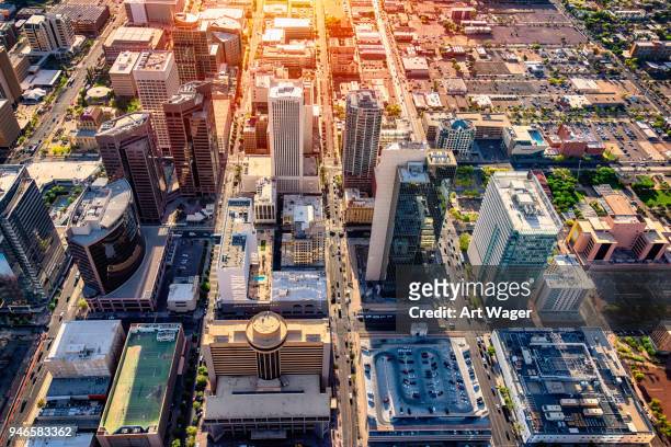 downtown phoenix aerial view - phoenix arizona imagens e fotografias de stock