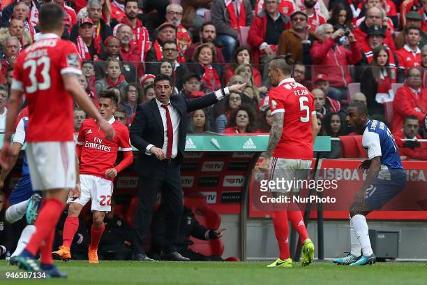 Benfica's head coach Rui Vitoria gestures during the Portuguese League football match SL Benfica vs FC Porto at the Luz stadium in Lisbon on April...