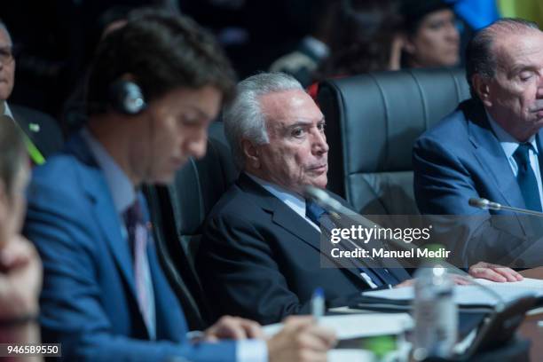 President of Brazil, Michel Temer takes part on the meeting during Day 2 of the VIII Summit of The Americas on April 14, 2018 in Lima, Peru.