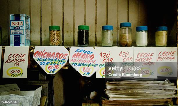 Food products sit on display in an official store in downtown Havana, Wednesday, September 19, 2006. Every Cuban citizen has the right to buy a...