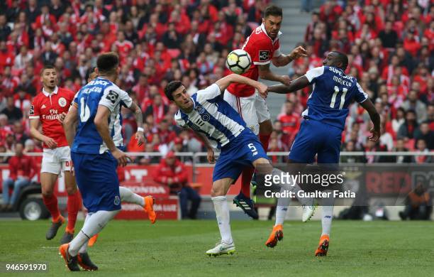 Benfica defender Jardel Vieira from Brazil with FC Porto defender Ivan Marcano from Spain and FC Porto forward Moussa Marega from Mali in action...