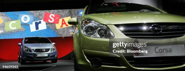 The General Motors Opel Corsa is on display during its launch at the British International motor show in London, U.K., on Tuesday, July 18, 2006....