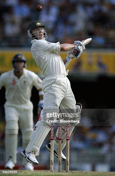 Brett Lee bats for Australia on day 2 of the first Ashes Test at the Gabba Cricket Ground in Brisbane, Australia, Friday, November 24, 2006....
