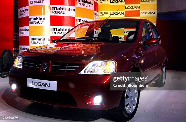 The new Mahindra Logan, a recently launched car by Mahindra & Mahindra Ltd., is put on display at a news conference in Mumbai, India, on Tuesday...