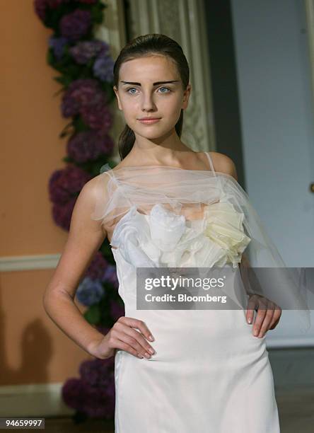 Model wears a dress by designer Roksanda Ilincic during fashion week, in London, U.K., Tuesday, September 19, 2006.