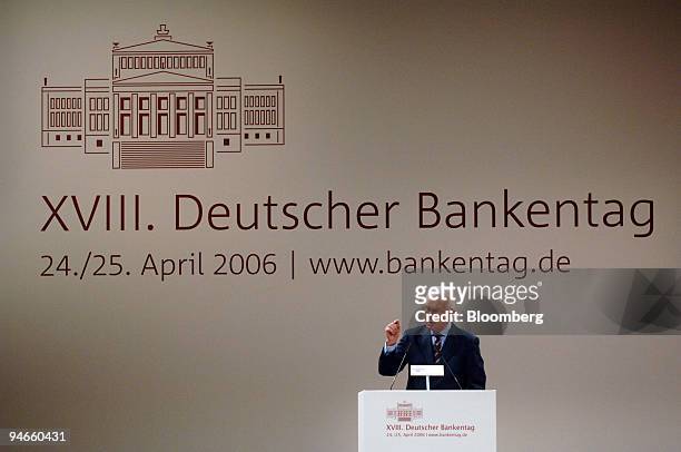 Chairman of the Group of the European People's Party and European Democrats Hans-Gert Poettering speaks at the German Banking Day, or Deutscher...