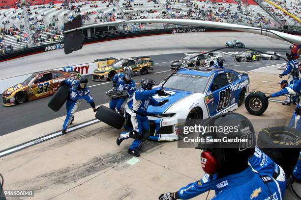 Alex Bowman, driver of the Nationwide Chevrolet, pits during the Monster Energy NASCAR Cup Series Food City 500 at Bristol Motor Speedway on April...
