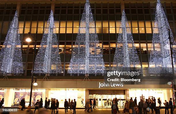 Christmas lights adorn John Lewis department store in London, U.K., on Wednesday, Nov. 28, 2007. Britons will spend between 2 percent and 3 percent...