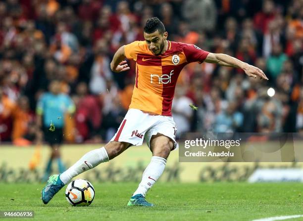 Belhanda of Galatasaray in action during the Turkish Super Lig soccer match between Galatasaray and Medipol Basaksehir at the Turk Telekom Stadium in...