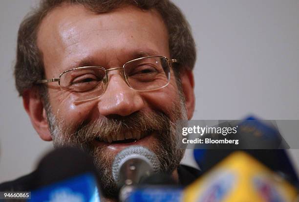 Ali Larijani, Iran's secretary of the Supreme National Security smiles as he speaks to a group of engineering students at Sharif Industrial...