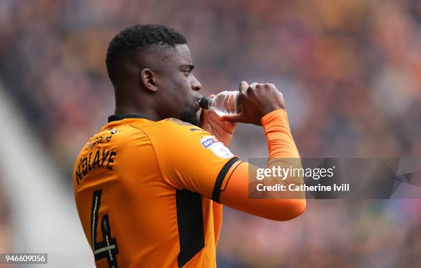 Alfred N'Diaye of Wolverhampton Wanderers has a drink during the Sky Bet Championship match between Wolverhampton Wanderers and Birmingham City at...