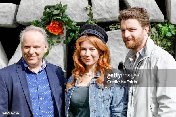 British director and producer Nick Park, German presenter and model Palina Rojinski and German actor Friedrich Muecke during the 'Early Man -...