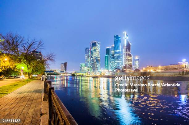 the moskva river (moscow river) and the moscow international business centre (mibc) - moscow international business center stock pictures, royalty-free photos & images