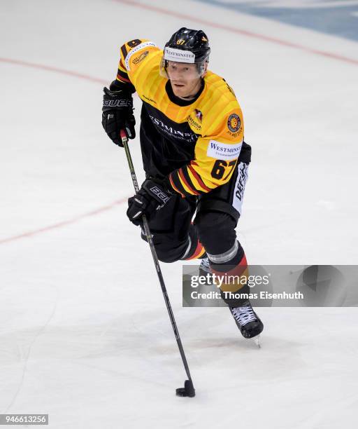 Bernhard Ebner of Germany in action during the international ice hockey friendly match between Germany and Slovakia at Energieverbund Arena on April...