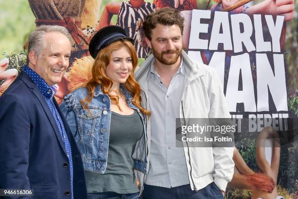 British director and producer Nick Park, German presenter and model Palina Rojinski and German actor Friedrich Muecke during the 'Early Man -...