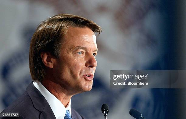 Democratic presidential candidate John Edwards delivers a speech on U.S. Trade policy at International Brotherhood of Electrical Workers Local 405...