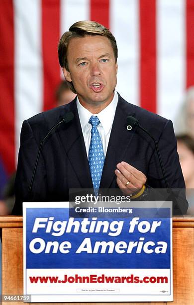 Democratic presidential candidate John Edwards delivers a speech on U.S. Trade policy at International Brotherhood of Electrical Workers Local 405...