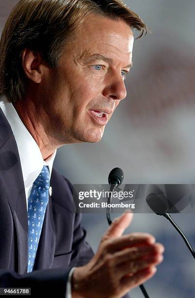 Democratic presidential candidate John Edwards delivers a speech on U.S. Trade policy at International Brotherhood of Electrical Workers Local 405...